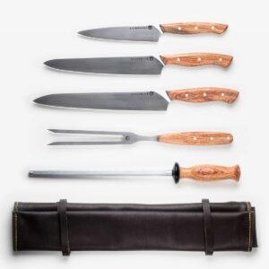 Set 5 coltelli con rotolo in pelle