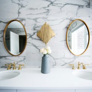 Mobile doppio lavabo con specchi tondi